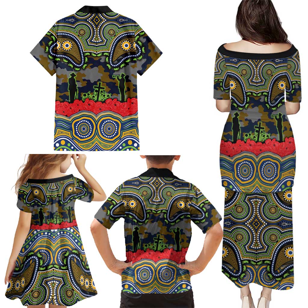ANZAC Day Parramatta Eels Family Matching Puletasi and Hawaiian Shirt Military Memorial Aboriginal Indigenous Art