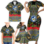 ANZAC Day Parramatta Eels Family Matching Short Sleeve Bodycon Dress and Hawaiian Shirt Military Memorial Aboriginal Indigenous Art