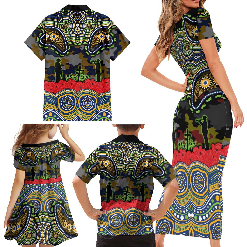 ANZAC Day Parramatta Eels Family Matching Short Sleeve Bodycon Dress and Hawaiian Shirt Military Memorial Aboriginal Indigenous Art