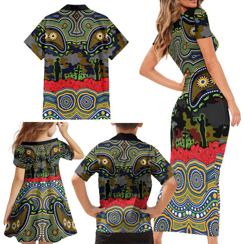 ANZAC Day Parramatta Eels Family Matching Short Sleeve Bodycon Dress and Hawaiian Shirt Military Memorial Aboriginal Indigenous Art