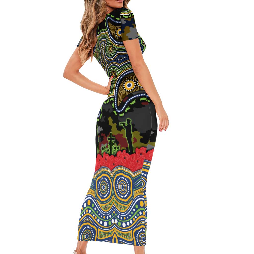 ANZAC Day Parramatta Eels Family Matching Short Sleeve Bodycon Dress and Hawaiian Shirt Military Memorial Aboriginal Indigenous Art