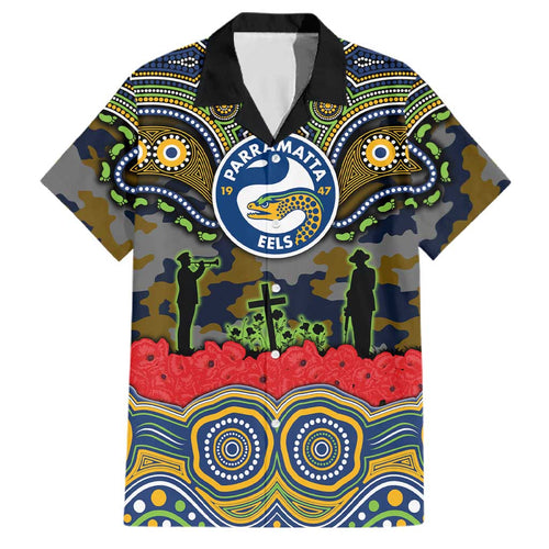 ANZAC Day Parramatta Eels Family Matching Summer Maxi Dress and Hawaiian Shirt Military Memorial Aboriginal Indigenous Art