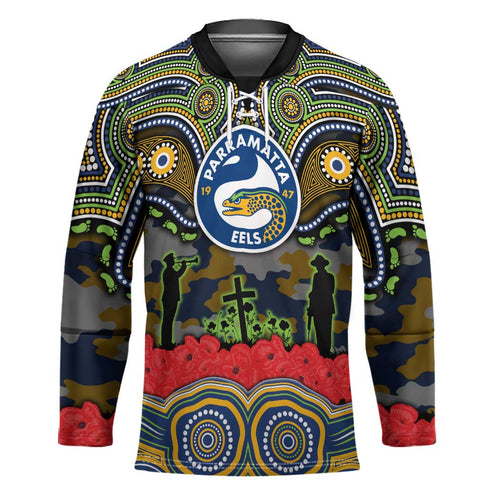 ANZAC Day Parramatta Eels Hockey Jersey Military Memorial Aboriginal Indigenous Art