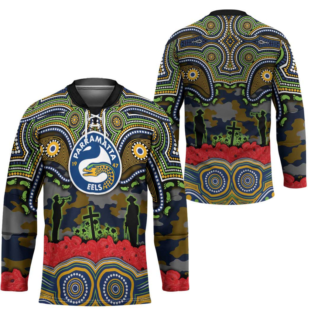 ANZAC Day Parramatta Eels Hockey Jersey Military Memorial Aboriginal Indigenous Art