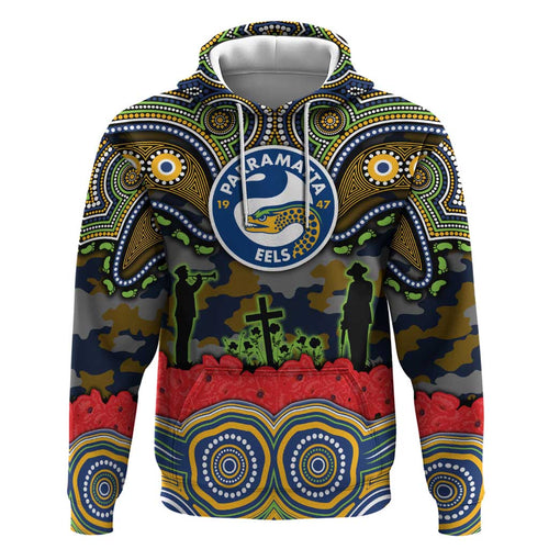 ANZAC Day Parramatta Eels Hoodie Military Memorial Aboriginal Indigenous Art
