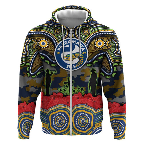 ANZAC Day Parramatta Eels Hoodie Military Memorial Aboriginal Indigenous Art