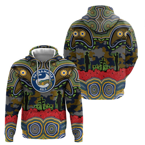 ANZAC Day Parramatta Eels Hoodie Military Memorial Aboriginal Indigenous Art