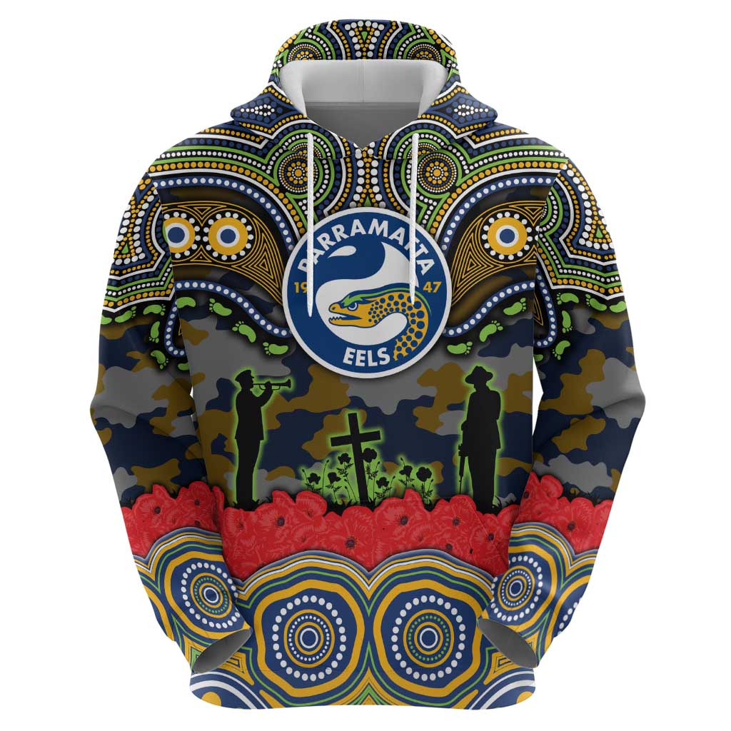 ANZAC Day Parramatta Eels Hoodie Military Memorial Aboriginal Indigenous Art