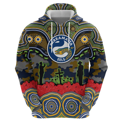ANZAC Day Parramatta Eels Hoodie Military Memorial Aboriginal Indigenous Art