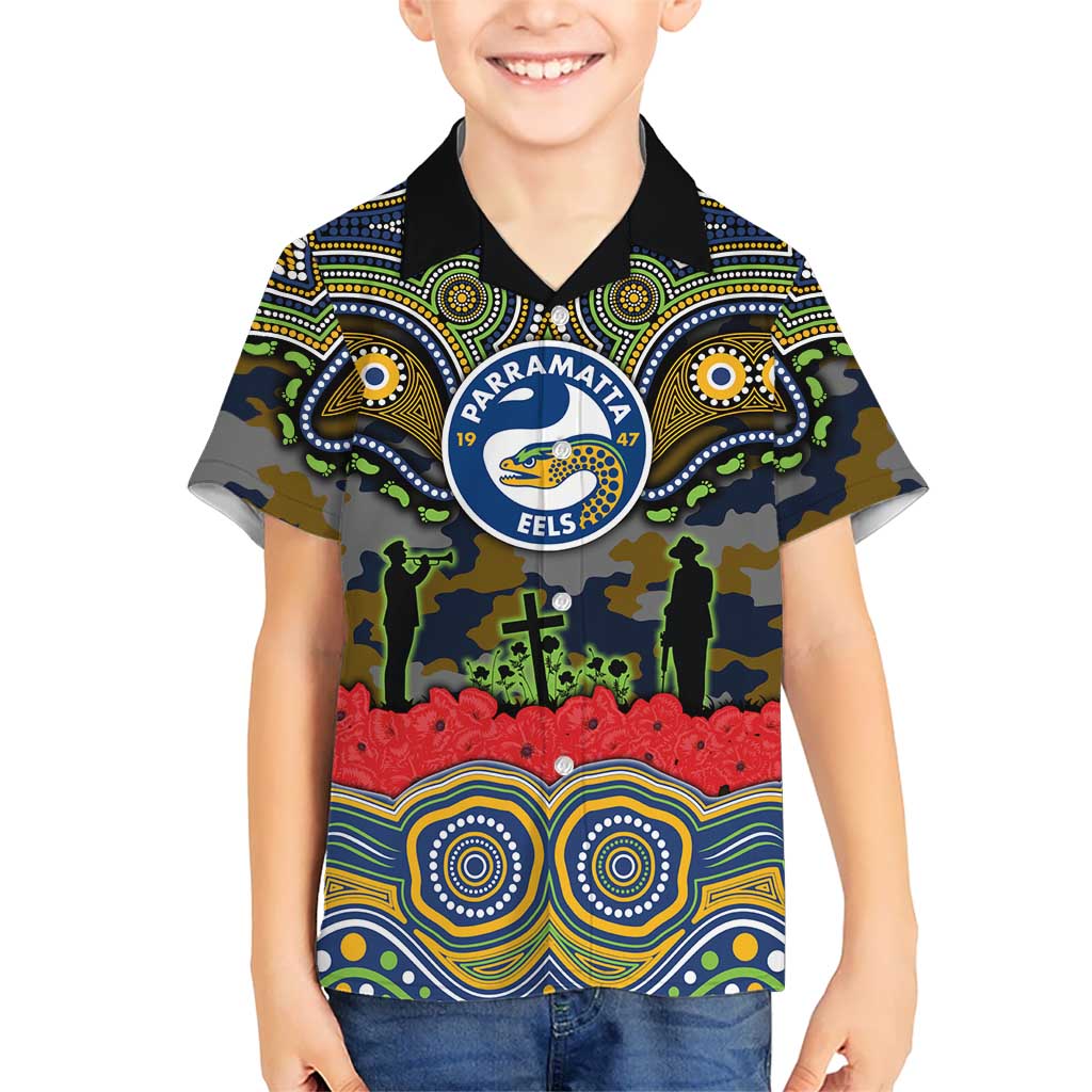 ANZAC Day Parramatta Eels Kid Hawaiian Shirt Military Memorial Aboriginal Indigenous Art