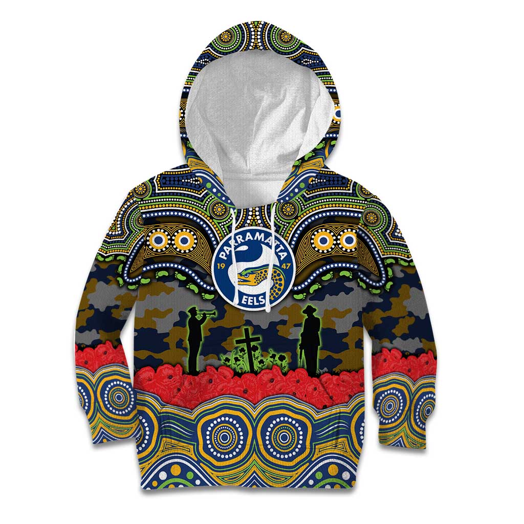 ANZAC Day Parramatta Eels Kid Hoodie Military Memorial Aboriginal Indigenous Art