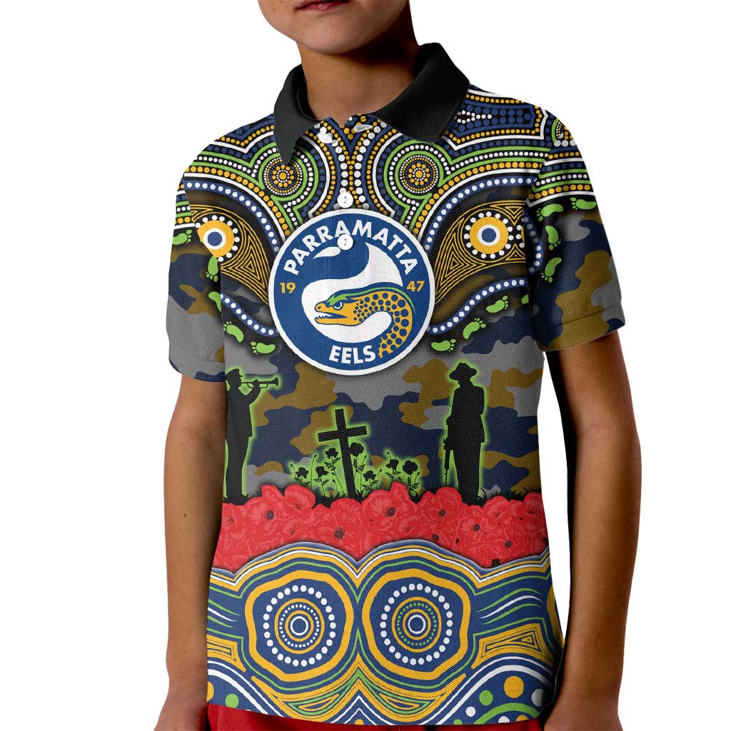 ANZAC Day Parramatta Eels Kid Polo Shirt Military Memorial Aboriginal Indigenous Art