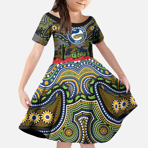 ANZAC Day Parramatta Eels Kid Short Sleeve Dress Military Memorial Aboriginal Indigenous Art