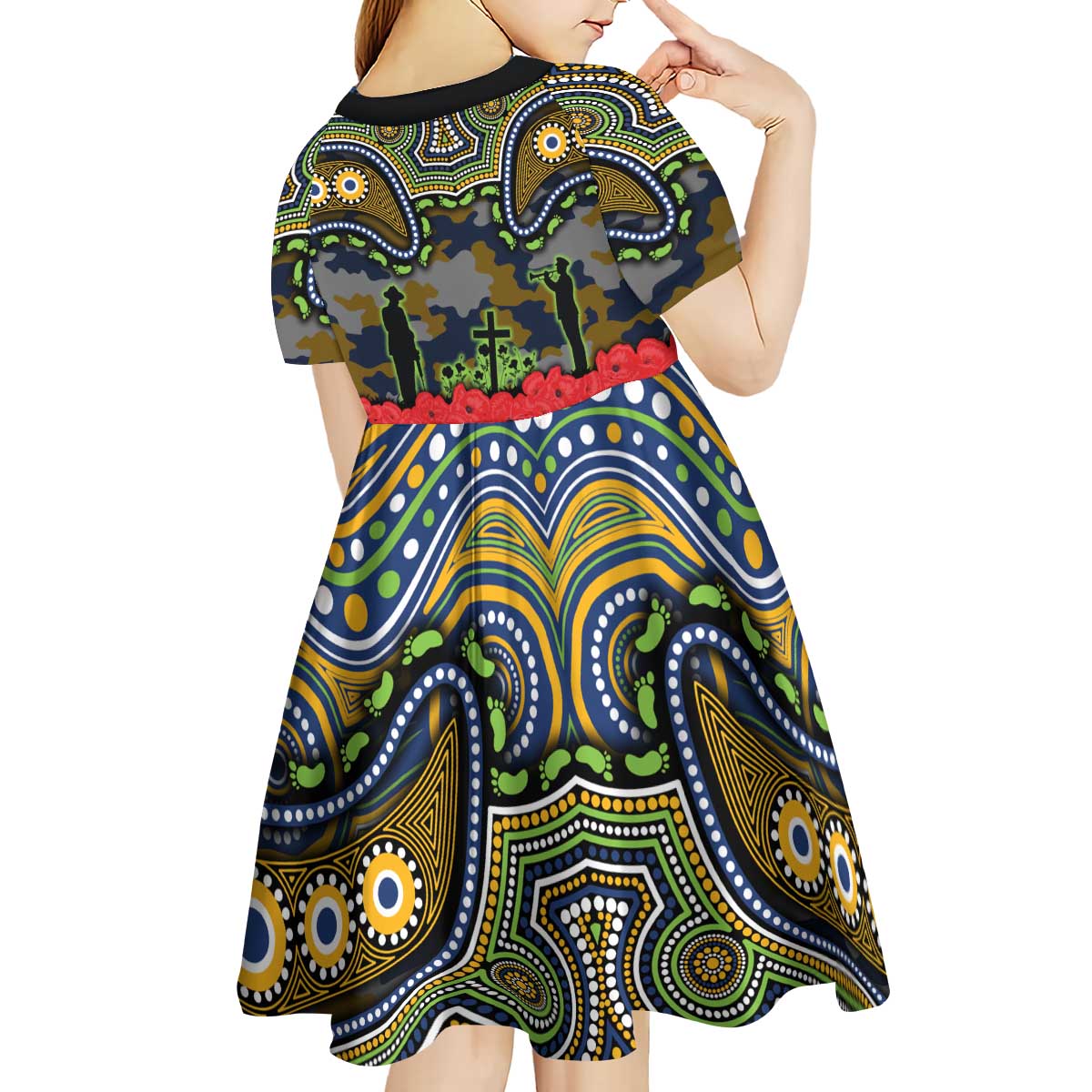 ANZAC Day Parramatta Eels Kid Short Sleeve Dress Military Memorial Aboriginal Indigenous Art