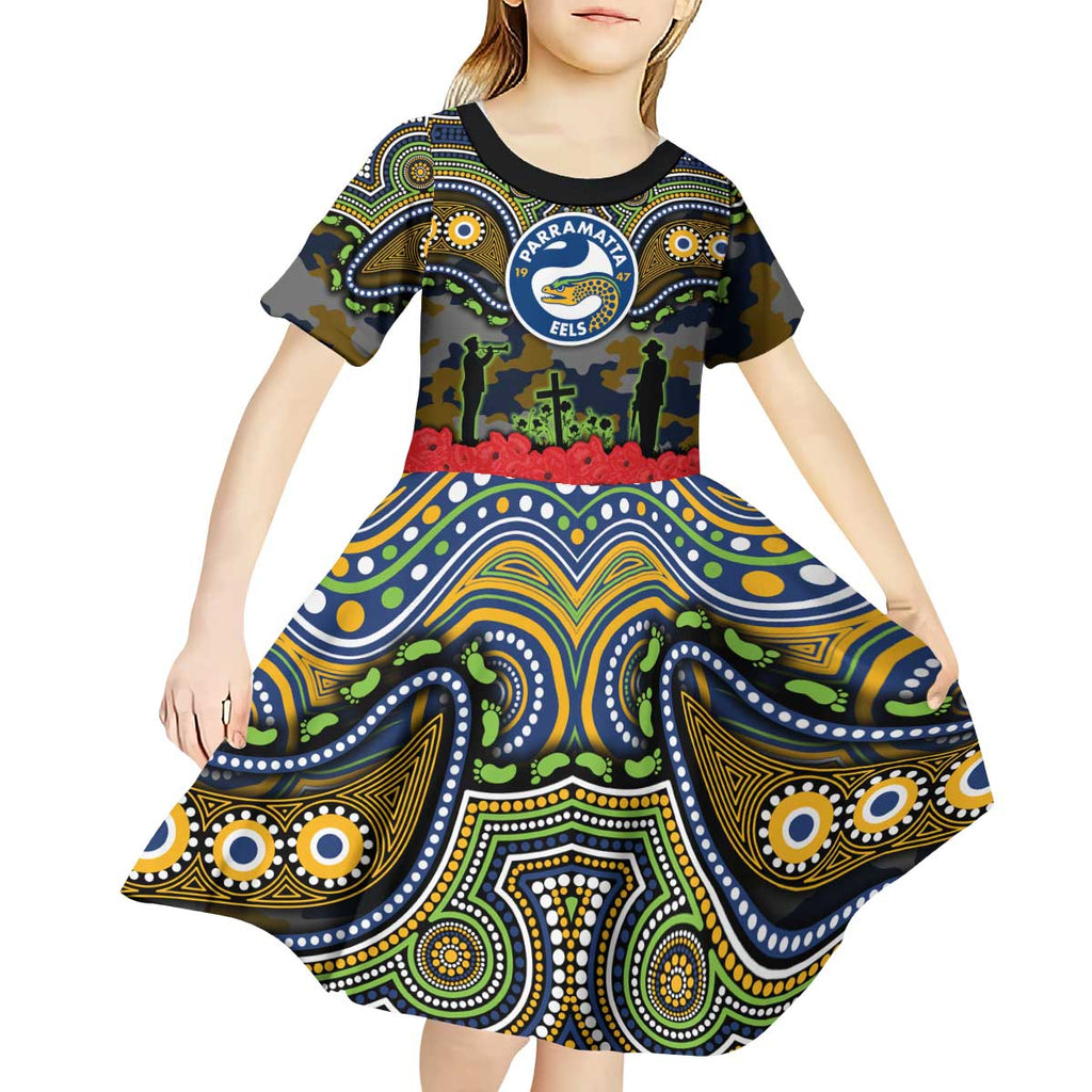 ANZAC Day Parramatta Eels Kid Short Sleeve Dress Military Memorial Aboriginal Indigenous Art