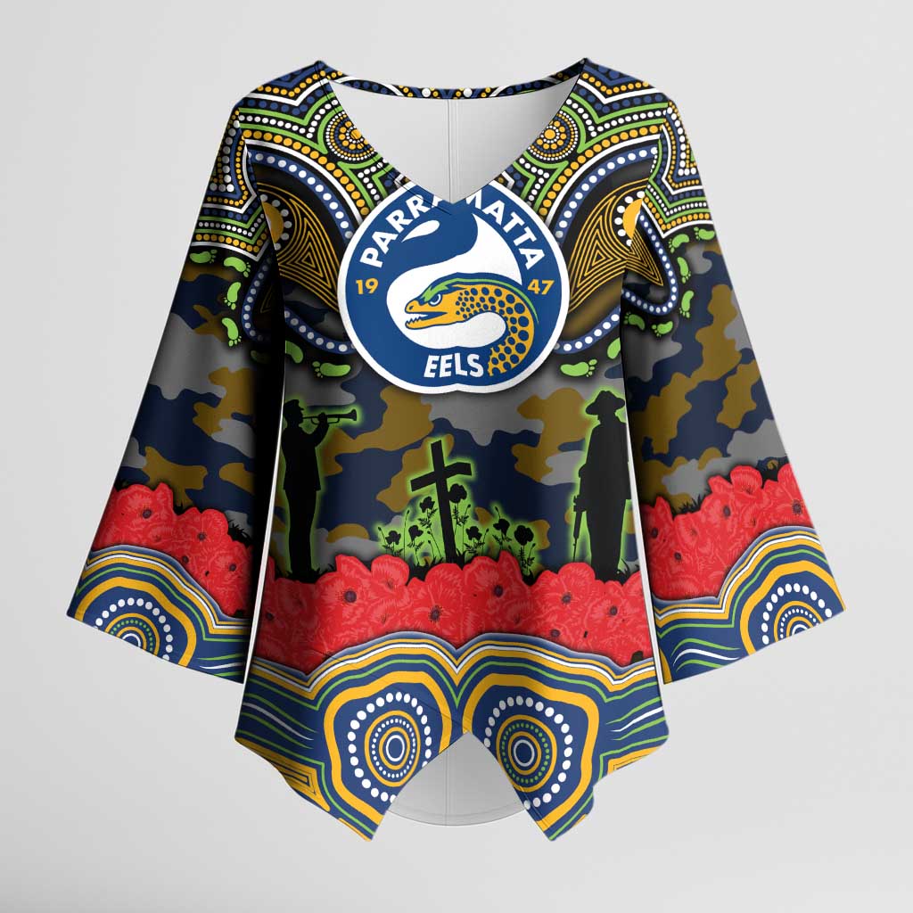 ANZAC Day Parramatta Eels Kimono Sleeve Blouse Military Memorial Aboriginal Indigenous Art