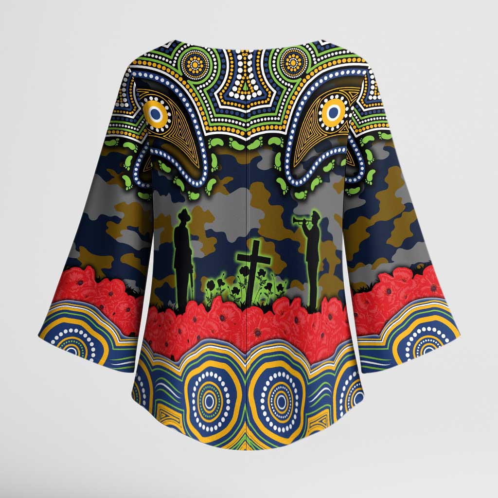 ANZAC Day Parramatta Eels Kimono Sleeve Blouse Military Memorial Aboriginal Indigenous Art