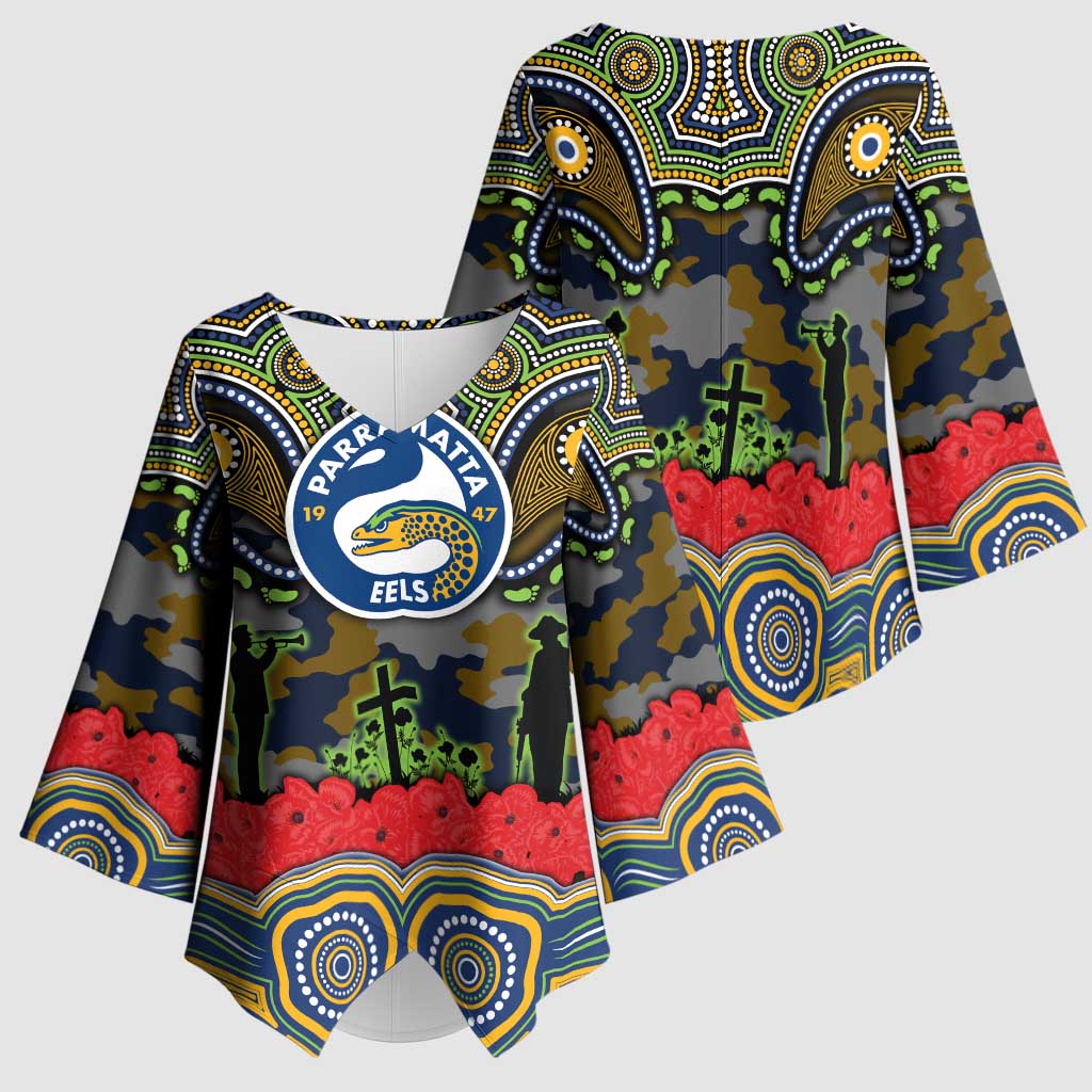 ANZAC Day Parramatta Eels Kimono Sleeve Blouse Military Memorial Aboriginal Indigenous Art