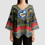 ANZAC Day Parramatta Eels Kimono Sleeve Blouse Military Memorial Aboriginal Indigenous Art