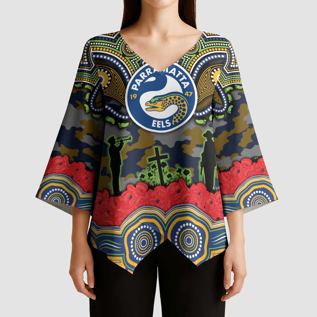 ANZAC Day Parramatta Eels Kimono Sleeve Blouse Military Memorial Aboriginal Indigenous Art