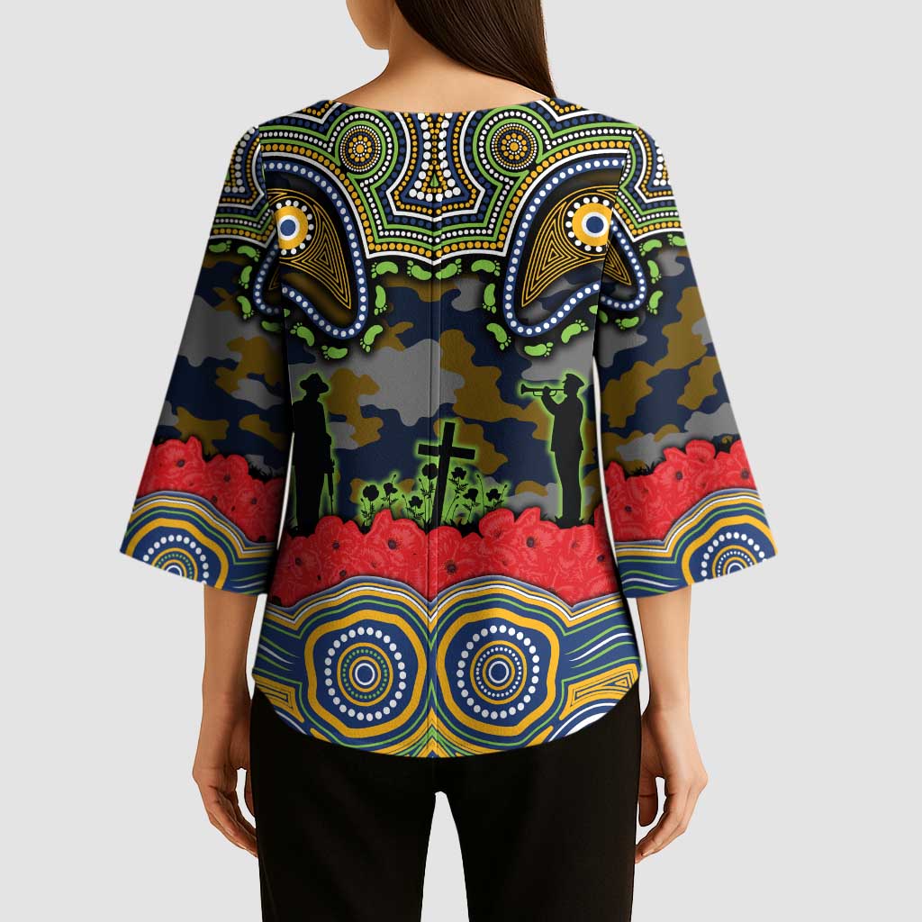 ANZAC Day Parramatta Eels Kimono Sleeve Blouse Military Memorial Aboriginal Indigenous Art