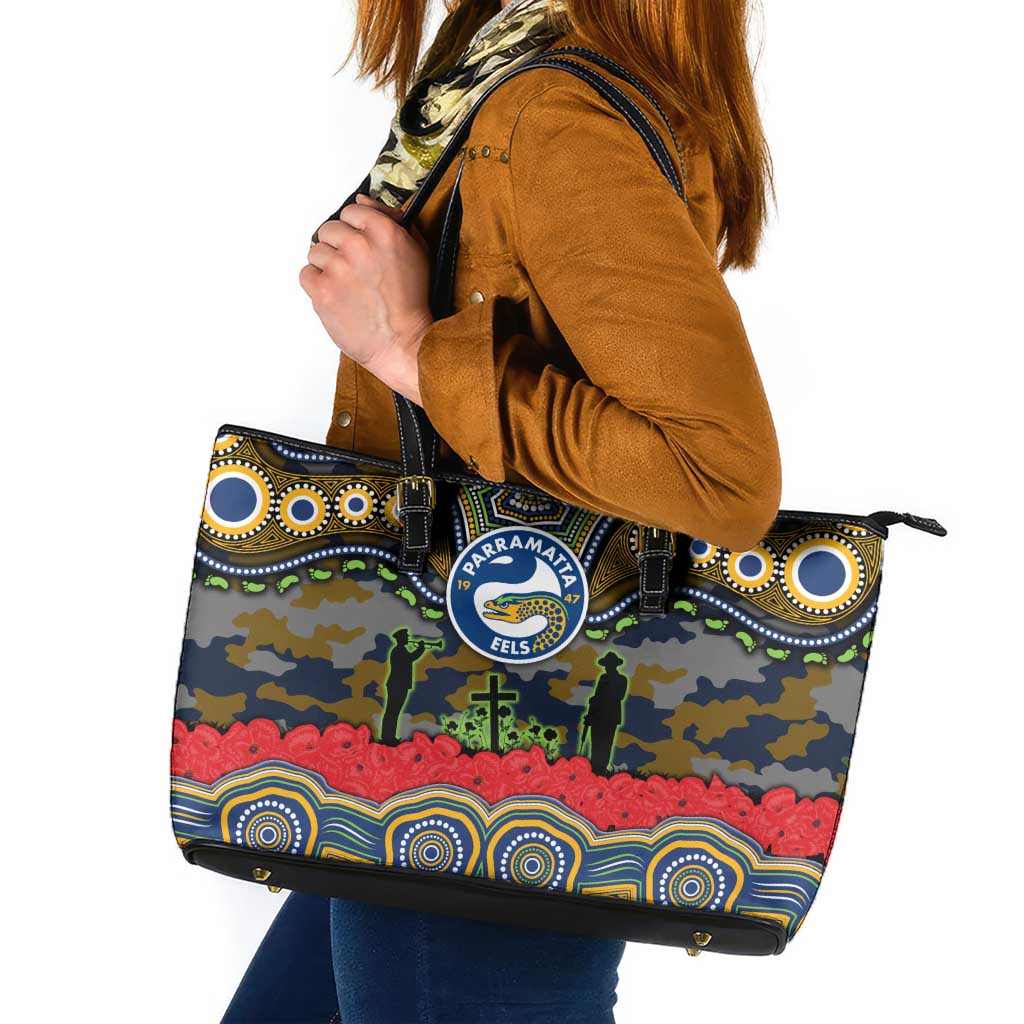 ANZAC Day Parramatta Eels Leather Tote Bag Military Memorial Aboriginal Indigenous Art