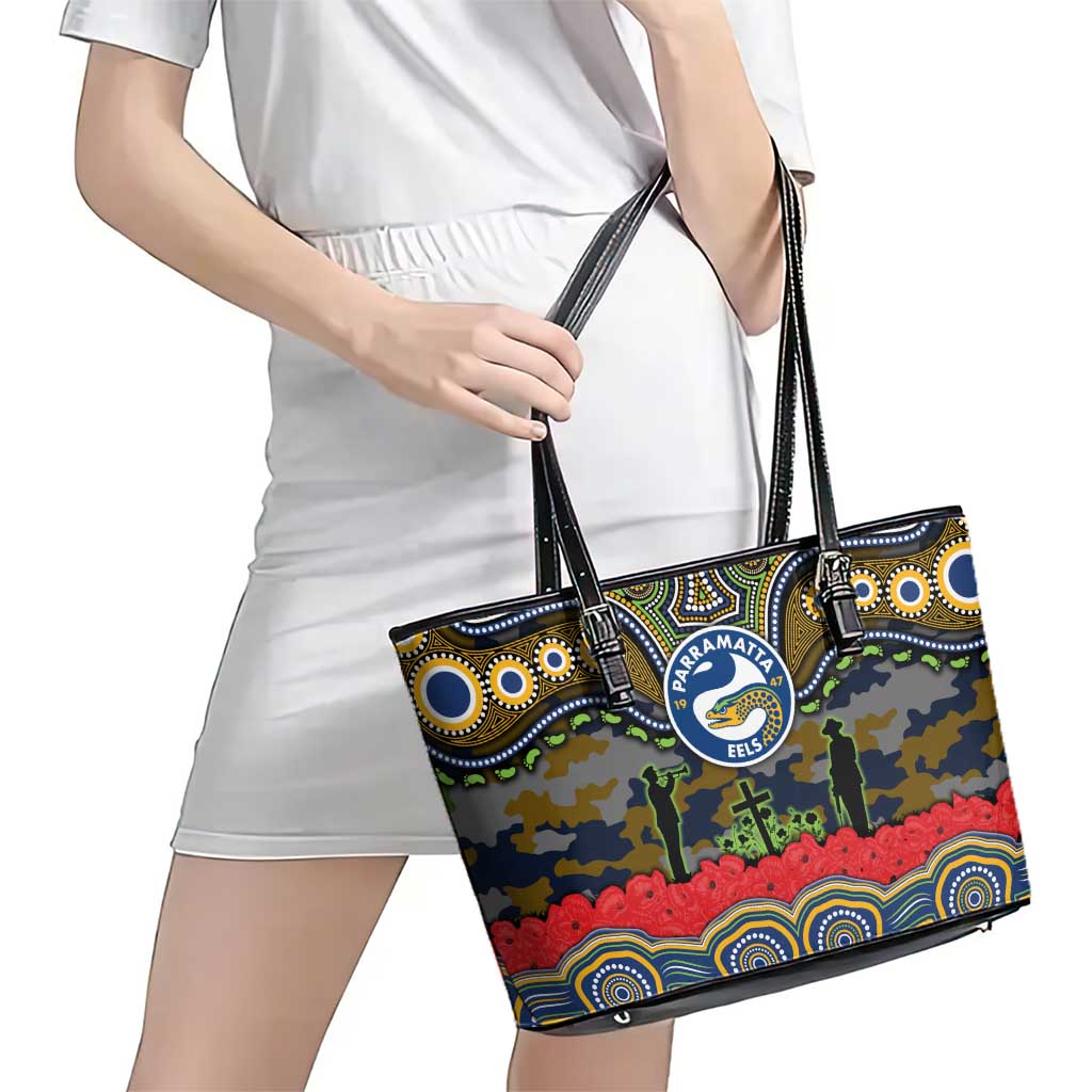 ANZAC Day Parramatta Eels Leather Tote Bag Military Memorial Aboriginal Indigenous Art