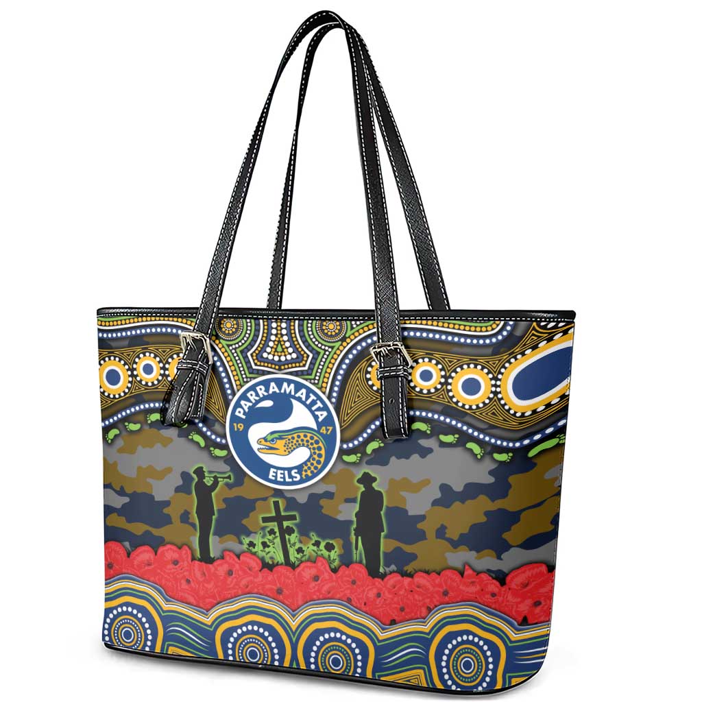 ANZAC Day Parramatta Eels Leather Tote Bag Military Memorial Aboriginal Indigenous Art