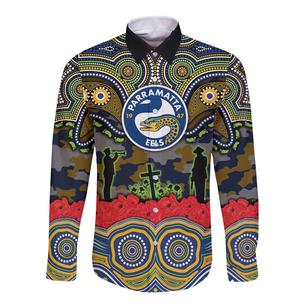 ANZAC Day Parramatta Eels Long Sleeve Button Shirt Military Memorial Aboriginal Indigenous Art