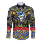 ANZAC Day Parramatta Eels Long Sleeve Button Shirt Military Memorial Aboriginal Indigenous Art