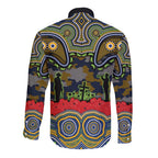 ANZAC Day Parramatta Eels Long Sleeve Button Shirt Military Memorial Aboriginal Indigenous Art