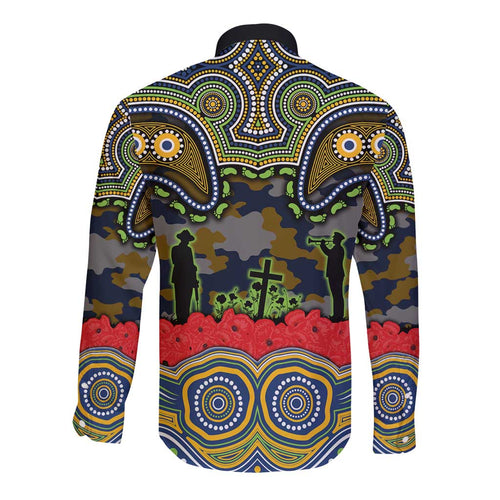 ANZAC Day Parramatta Eels Long Sleeve Button Shirt Military Memorial Aboriginal Indigenous Art
