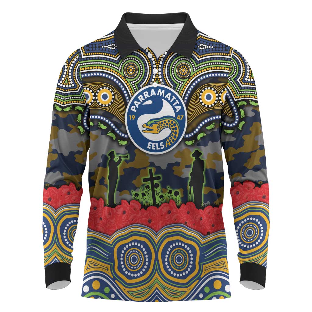 ANZAC Day Parramatta Eels Long Sleeve Polo Shirt Military Memorial Aboriginal Indigenous Art