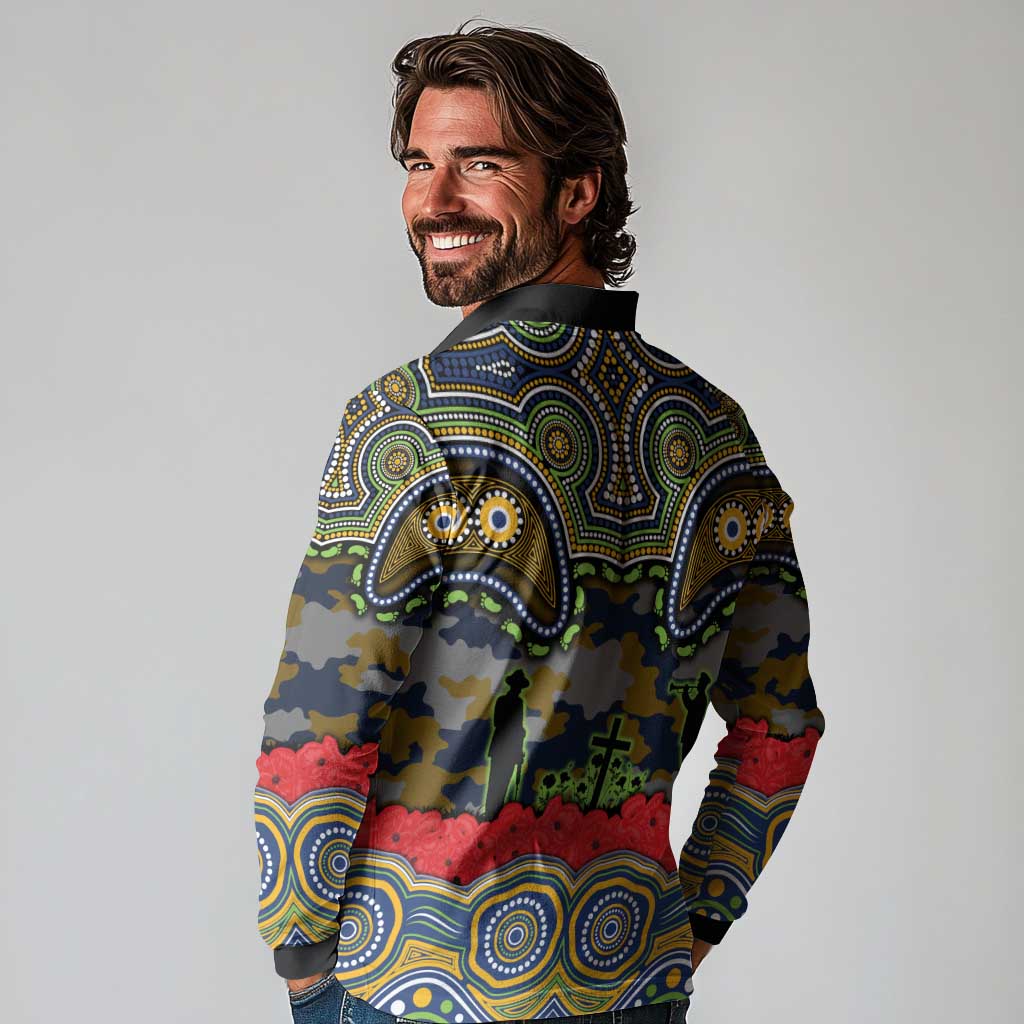 ANZAC Day Parramatta Eels Long Sleeve Polo Shirt Military Memorial Aboriginal Indigenous Art