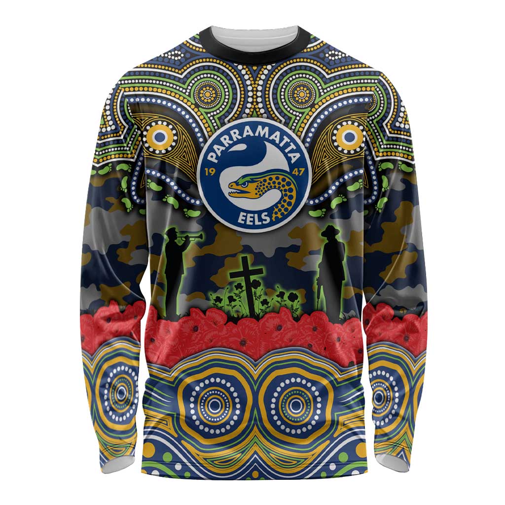 ANZAC Day Parramatta Eels Long Sleeve Shirt Military Memorial Aboriginal Indigenous Art