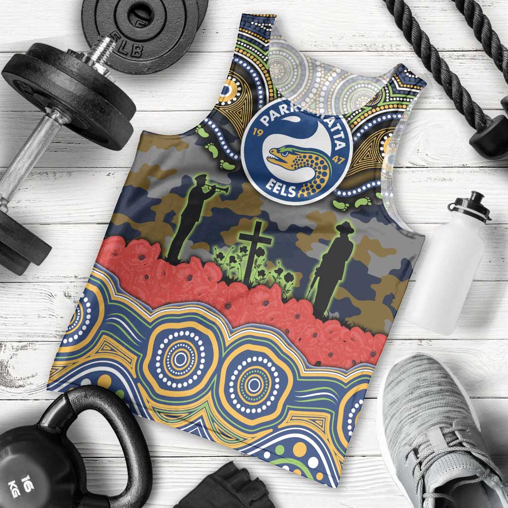 ANZAC Day Parramatta Eels Men Tank Top Military Memorial Aboriginal Indigenous Art