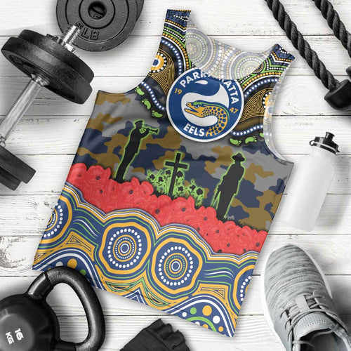 ANZAC Day Parramatta Eels Men Tank Top Military Memorial Aboriginal Indigenous Art