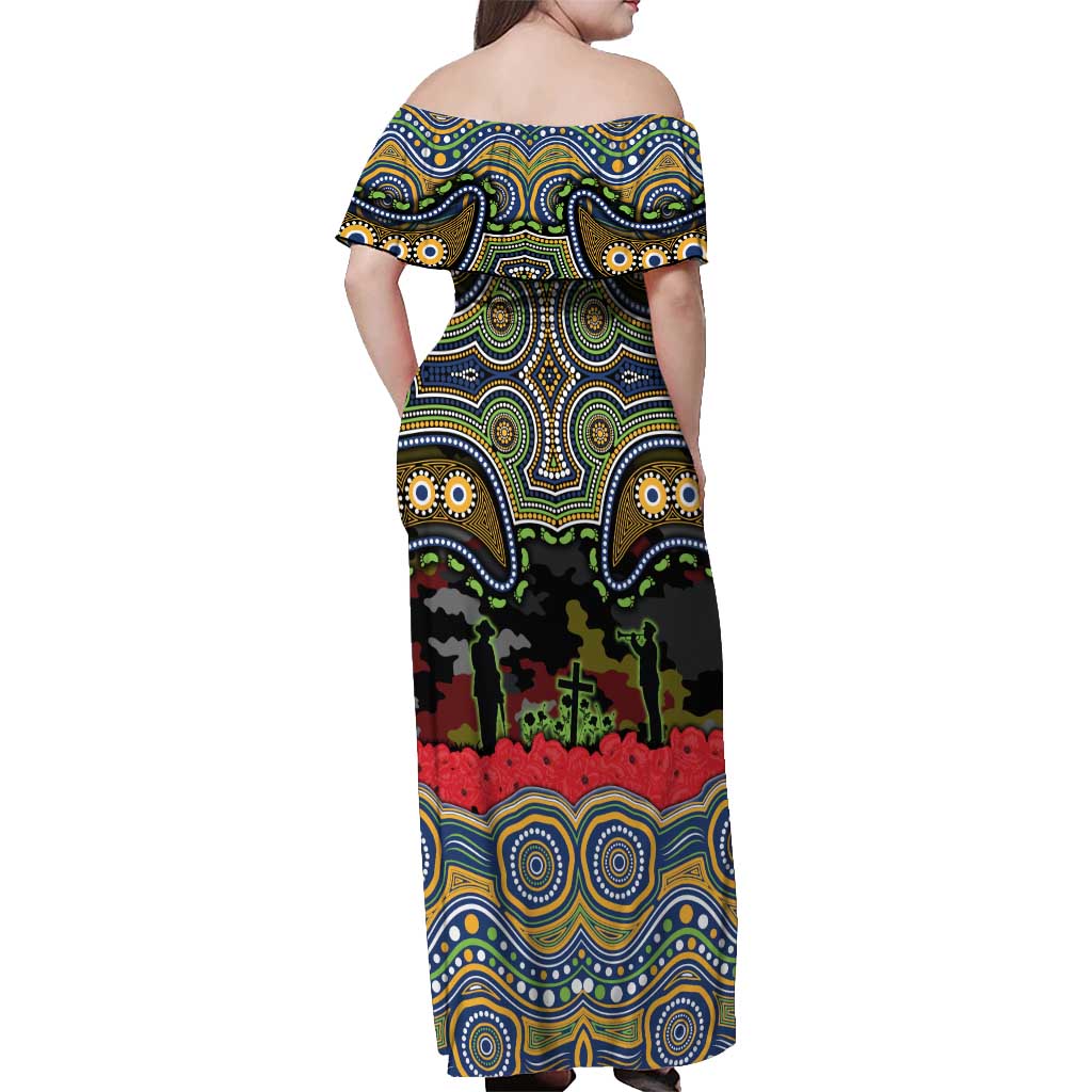 ANZAC Day Parramatta Eels Off Shoulder Maxi Dress Military Memorial Aboriginal Indigenous Art