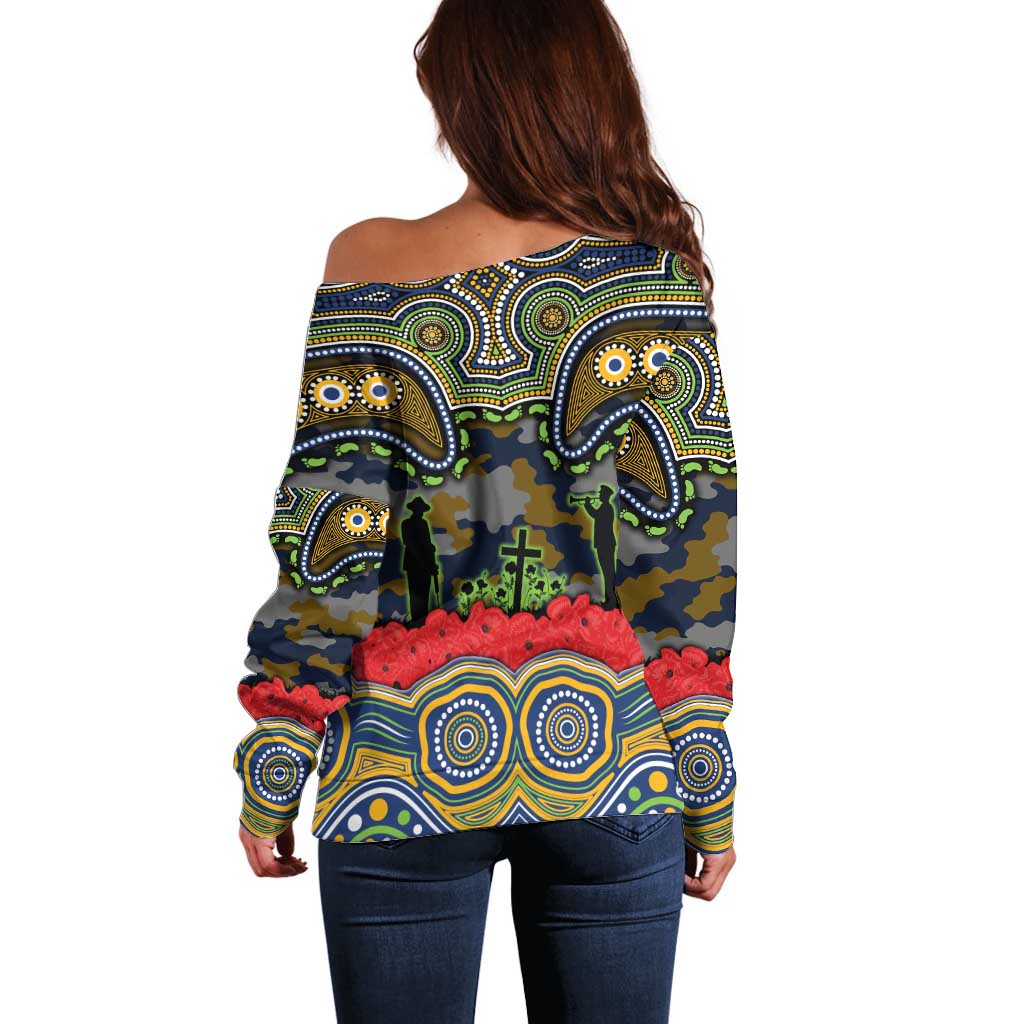 ANZAC Day Parramatta Eels Off Shoulder Sweater Military Memorial Aboriginal Indigenous Art