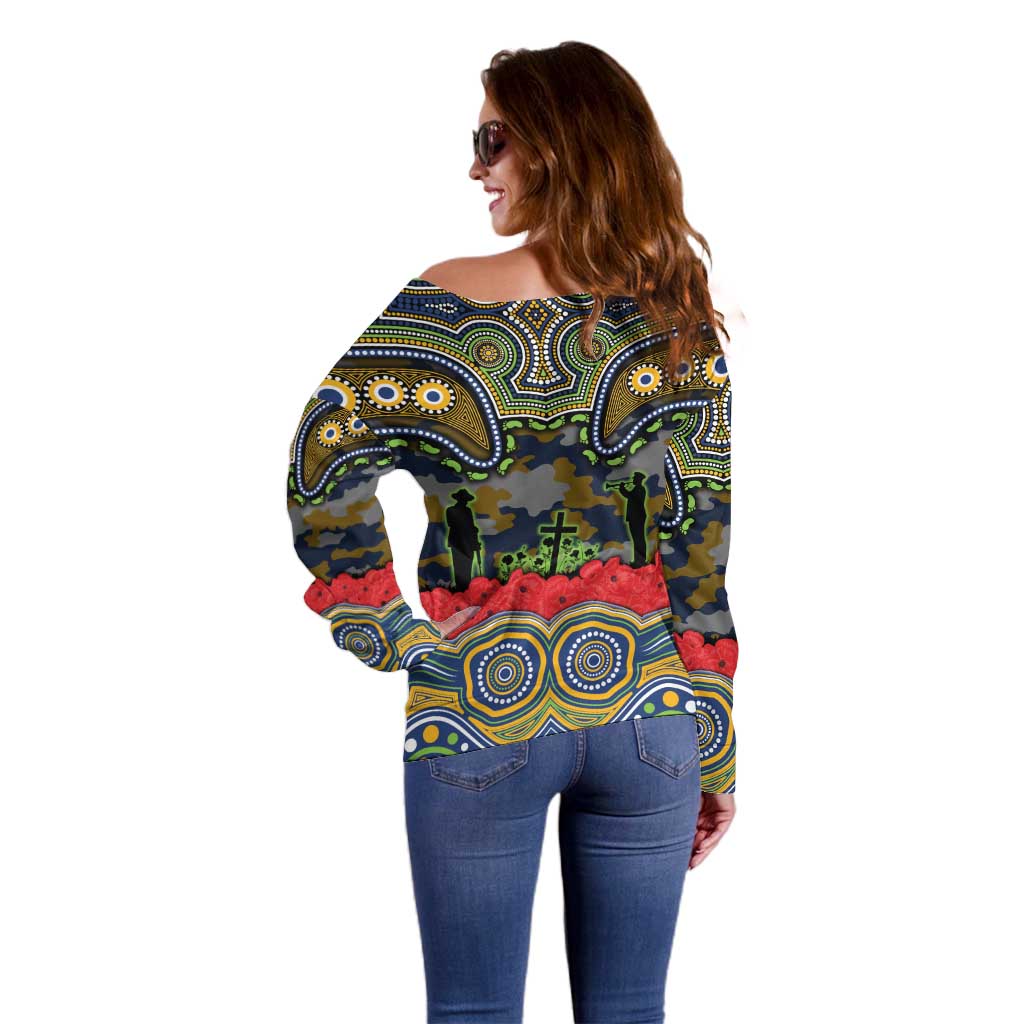 ANZAC Day Parramatta Eels Off Shoulder Sweater Military Memorial Aboriginal Indigenous Art