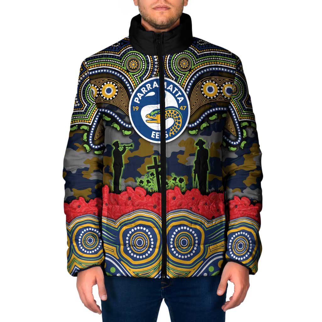 ANZAC Day Parramatta Eels Padded Jacket Military Memorial Aboriginal Indigenous Art
