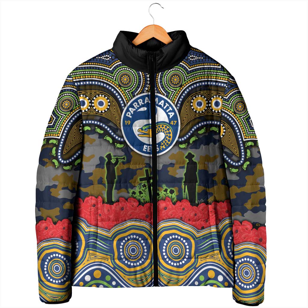 ANZAC Day Parramatta Eels Padded Jacket Military Memorial Aboriginal Indigenous Art