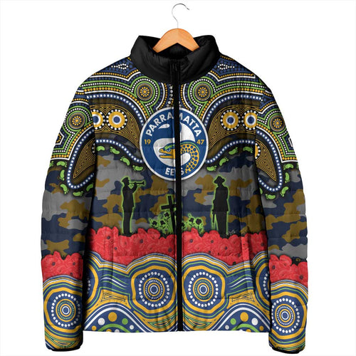 ANZAC Day Parramatta Eels Padded Jacket Military Memorial Aboriginal Indigenous Art