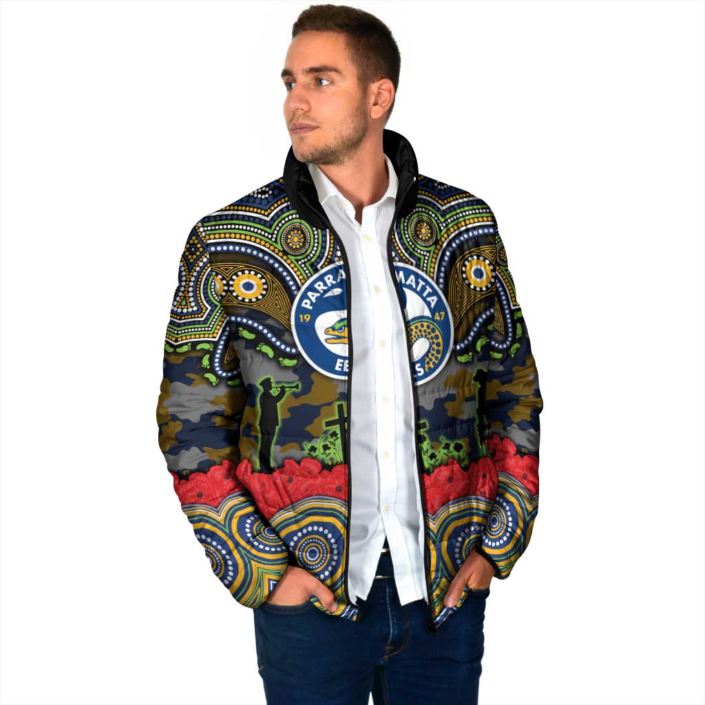 ANZAC Day Parramatta Eels Padded Jacket Military Memorial Aboriginal Indigenous Art