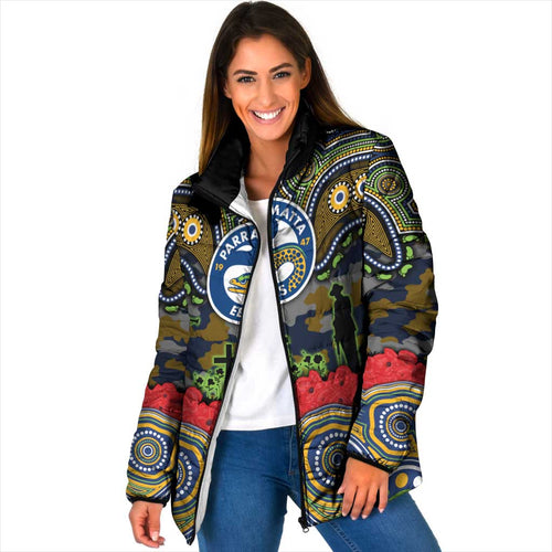 ANZAC Day Parramatta Eels Padded Jacket Military Memorial Aboriginal Indigenous Art
