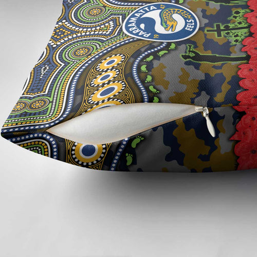 ANZAC Day Parramatta Eels Pillow Cover Military Memorial Aboriginal Indigenous Art