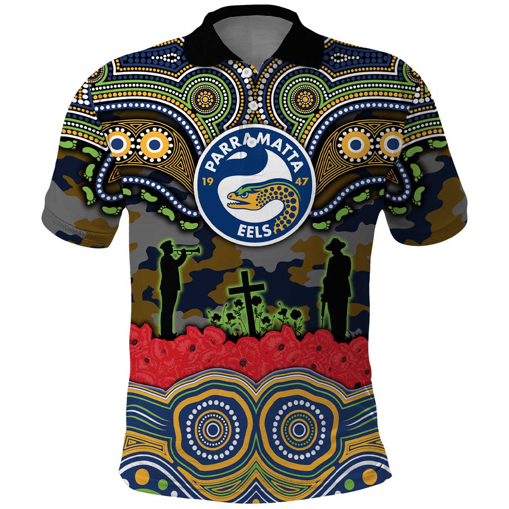 ANZAC Day Parramatta Eels Polo Shirt Military Memorial Aboriginal Indigenous Art