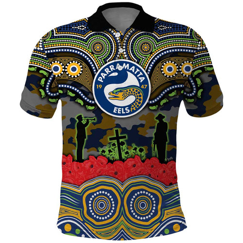ANZAC Day Parramatta Eels Polo Shirt Military Memorial Aboriginal Indigenous Art