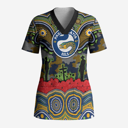 ANZAC Day Parramatta Eels Scrub Top Military Memorial Aboriginal Indigenous Art