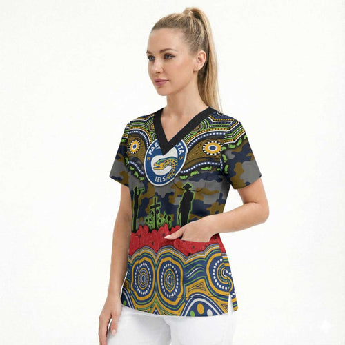 ANZAC Day Parramatta Eels Scrub Top Military Memorial Aboriginal Indigenous Art